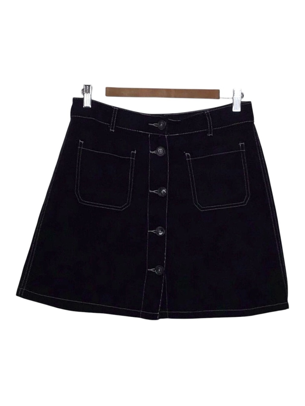 Streetwear Society Black Y2K Preppy Retro 70s Button Front Mini Skirt Size Large
